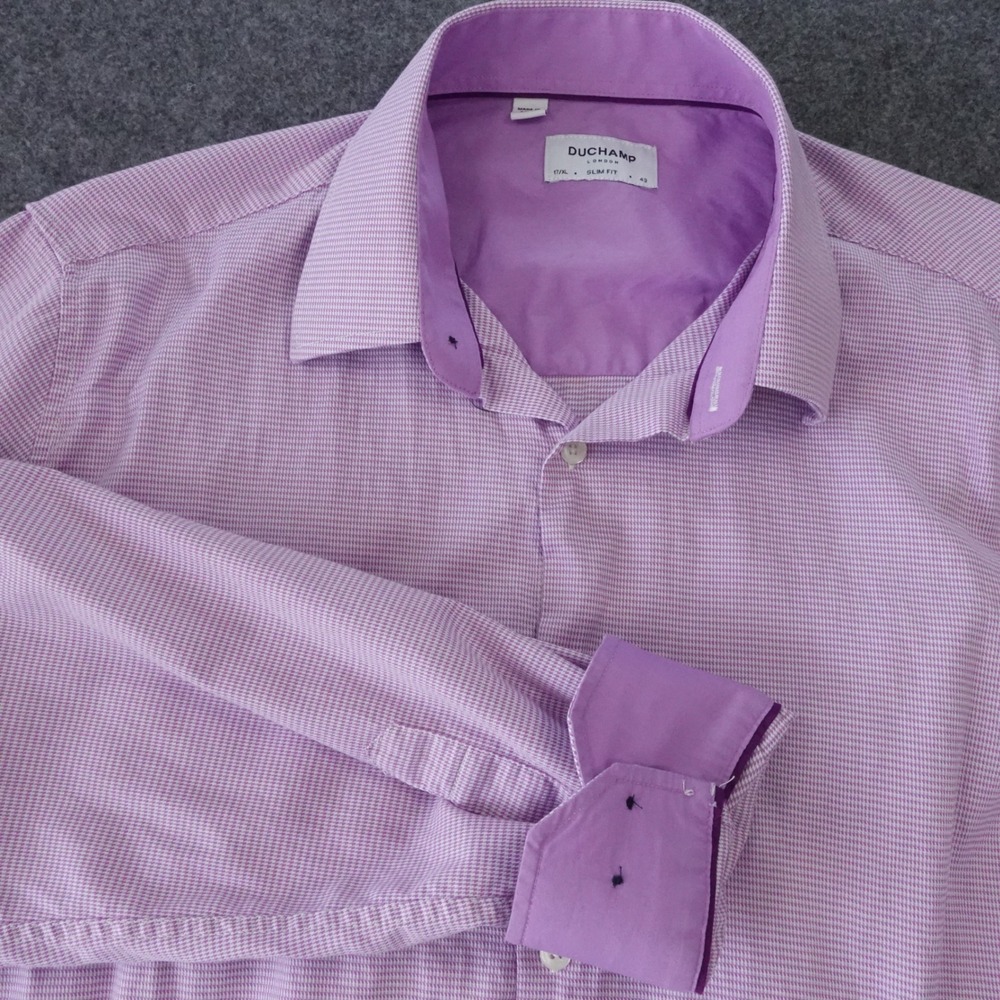 Duchamp London Mens XL Slim Fit Purple Micro Houndstooth Button Down Shirt